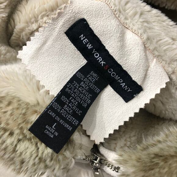 New York & Company Fur Hood Jacket Large Cream Polyester Acrylic blend - Picture 9 of 9